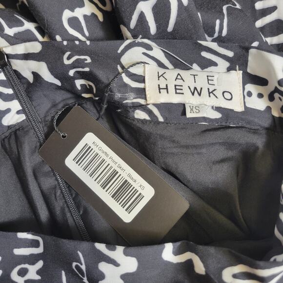 Kate Hewko Graffiti Print Skirt NEW Womens XS Black/White A-Line Pleated Lined - Picture 4 of 8